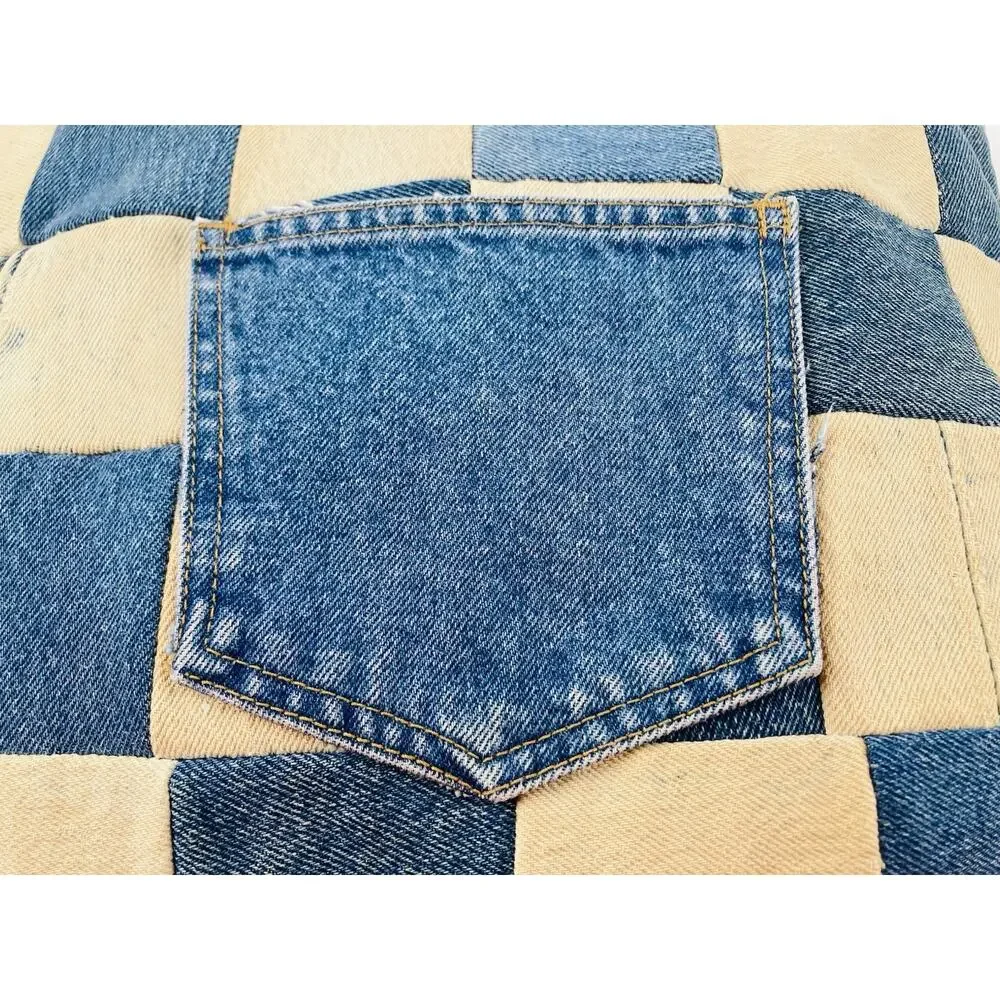Denim Pillow Cotton Washed Blue Yellow White Decorative Punk Y2K Grunge Pocket